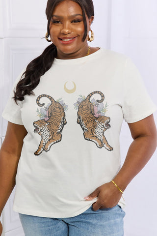 Shop Simply Love Full Size Tiger Graphic Cotton Tee Now On Klozey Store - Trendy U.S. Premium Women Apparel & Accessories And Be Up-To-Fashion!
