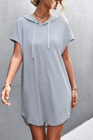Shop Two-Tone Drawstring Detail Hooded Dress Now On Klozey Store - Trendy U.S. Premium Women Apparel & Accessories And Be Up-To-Fashion!
