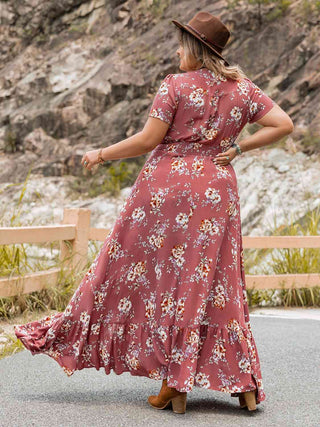Shop Plus Size Floral Slit Ruffle Hem Dress Now On Klozey Store - Trendy U.S. Premium Women Apparel & Accessories And Be Up-To-Fashion!