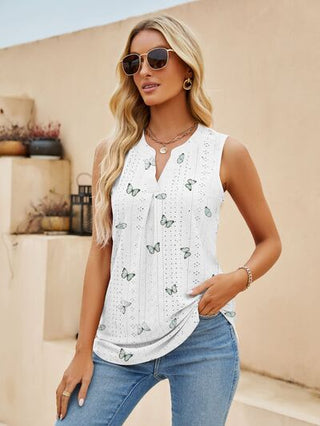 Shop Eyelet Printed Notched Tank Now On Klozey Store - Trendy U.S. Premium Women Apparel & Accessories And Be Up-To-Fashion!