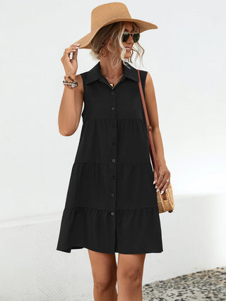 Shop Button Up Sleeveless Mini Dress Now On Klozey Store - Trendy U.S. Premium Women Apparel & Accessories And Be Up-To-Fashion!
