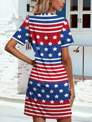 Shop Pocketd US Flag Printed Short Sleeve Dress Now On Klozey Store - Trendy U.S. Premium Women Apparel & Accessories And Be Up-To-Fashion!