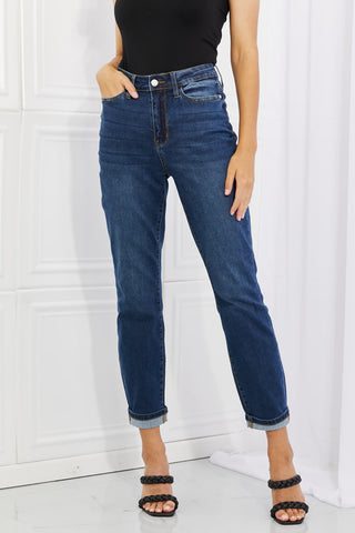 Shop Judy Blue Crystal Full Size High Waisted Cuffed Boyfriend Jeans Now On Klozey Store - Trendy U.S. Premium Women Apparel & Accessories And Be Up-To-Fashion!