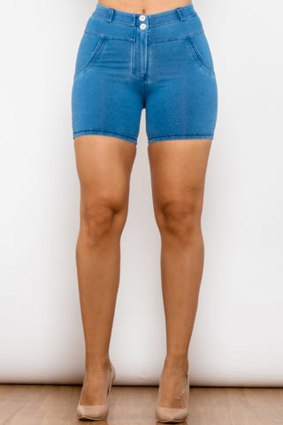 Shop Full Size Buttoned Skinny Denim Shorts Now On Klozey Store - Trendy U.S. Premium Women Apparel & Accessories And Be Up-To-Fashion!