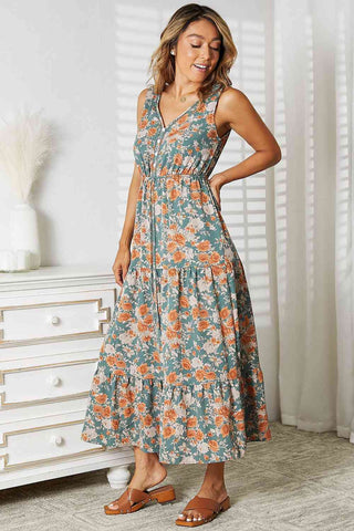Shop Double Take Floral V-Neck Tiered Sleeveless Dress Now On Klozey Store - Trendy U.S. Premium Women Apparel & Accessories And Be Up-To-Fashion!