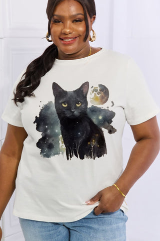 Shop Simply Love Full Size Black Cat Graphic Cotton Tee Now On Klozey Store - Trendy U.S. Premium Women Apparel & Accessories And Be Up-To-Fashion!