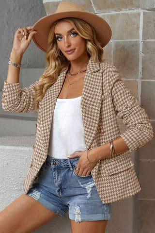 Shop Houndstooth Double-Breasted Blazer Now On Klozey Store - Trendy U.S. Premium Women Apparel & Accessories And Be Up-To-Fashion!