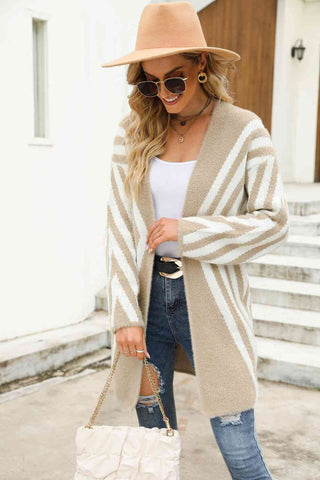 Shop Woven Right Two-Tone Open Front Fuzzy Longline Cardigan Now On Klozey Store - Trendy U.S. Premium Women Apparel & Accessories And Be Up-To-Fashion!