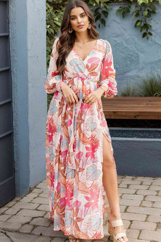 Shop Plus Size V-Neck Printed Slit Dress Now On Klozey Store - Trendy U.S. Premium Women Apparel & Accessories And Be Up-To-Fashion!