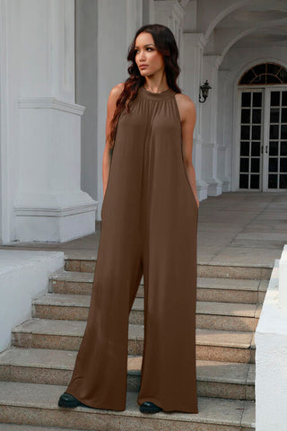 Shop Double Take Full Size Tie Back Cutout Sleeveless Jumpsuit Now On Klozey Store - Trendy U.S. Premium Women Apparel & Accessories And Be Up-To-Fashion!