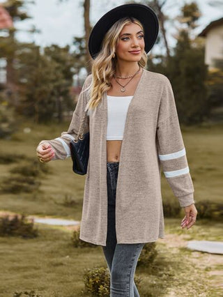 Shop Striped Open Front Dropped Shoulder Cardigan Now On Klozey Store - Trendy U.S. Premium Women Apparel & Accessories And Be Up-To-Fashion!