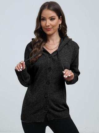 Shop Button Down Drawstring Hooded Cardigan Now On Klozey Store - Trendy U.S. Premium Women Apparel & Accessories And Be Up-To-Fashion!