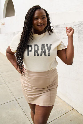Shop Simply Love Full Size PRAY Round Neck T-Shirt Now On Klozey Store - Trendy U.S. Premium Women Apparel & Accessories And Be Up-To-Fashion!