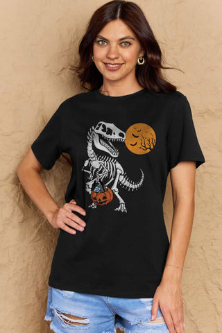 Shop Simply Love Full Size Dinosaur Skeleton Graphic Cotton T-Shirt Now On Klozey Store - Trendy U.S. Premium Women Apparel & Accessories And Be Up-To-Fashion!
