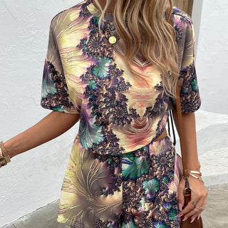 Shop Printed Round Neck Dropped Shoulder Half Sleeve Top and Shorts Set Now On Klozey Store - Trendy U.S. Premium Women Apparel & Accessories And Be Up-To-Fashion!