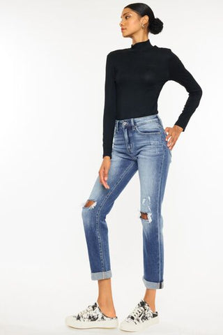 Shop Kancan High Waist Distressed Hem Detail Cropped Straight Jeans Now On Klozey Store - Trendy U.S. Premium Women Apparel & Accessories And Be Up-To-Fashion!