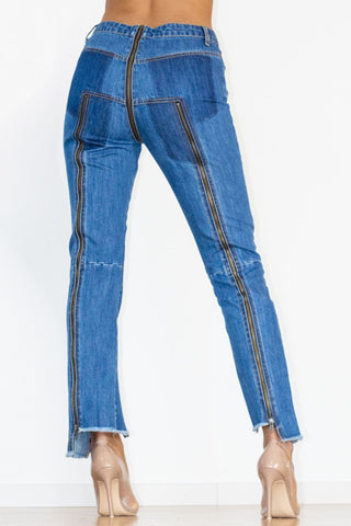 Shop Zip Detail Slit Long Jeans Now On Klozey Store - Trendy U.S. Premium Women Apparel & Accessories And Be Up-To-Fashion!