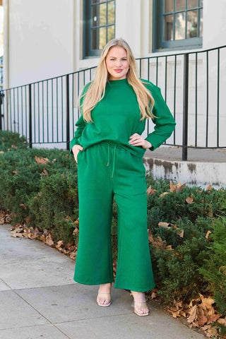 Shop Double Take Full Size Textured Long Sleeve Top and Drawstring Pants Set Now On Klozey Store - Trendy U.S. Premium Women Apparel & Accessories And Be Up-To-Fashion!