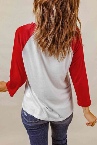 Shop Santa Graphic Raglan Sleeve T-Shirt Now On Klozey Store - Trendy U.S. Premium Women Apparel & Accessories And Be Up-To-Fashion!