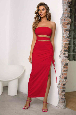 Shop Cutout Strapless Split Dress Now On Klozey Store - Trendy U.S. Premium Women Apparel & Accessories And Be Up-To-Fashion!