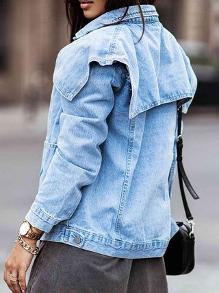 Shop Collared Neck Button Down Denim Jacket Now On Klozey Store - Trendy U.S. Premium Women Apparel & Accessories And Be Up-To-Fashion!
