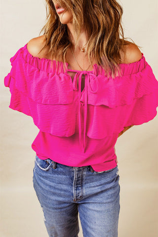 Shop Tied Off-Shoulder Layered Blouse Now On Klozey Store - Trendy U.S. Premium Women Apparel & Accessories And Be Up-To-Fashion!