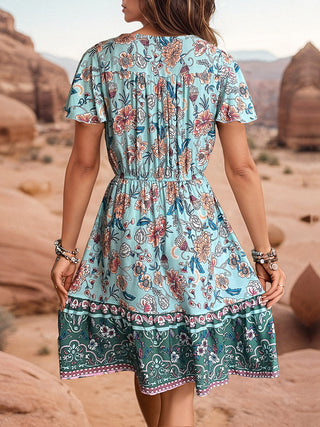 Shop Printed V-Neck Flutter Sleeve Dress Now On Klozey Store - Trendy U.S. Premium Women Apparel & Accessories And Be Up-To-Fashion!