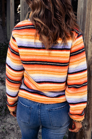Shop Multicolored Stripe Quarter Snap Fleece Sweatshirt Now On Klozey Store - Trendy U.S. Premium Women Apparel & Accessories And Be Up-To-Fashion!
