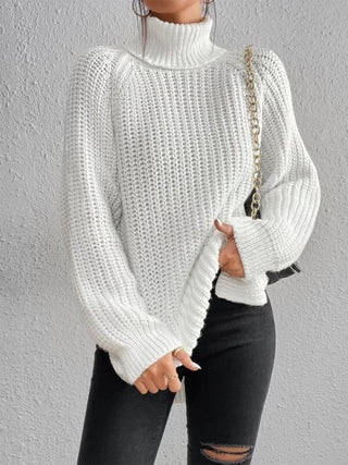 Shop Full Size Turtleneck Rib-Knit Slit Sweater Now On Klozey Store - Trendy U.S. Premium Women Apparel & Accessories And Be Up-To-Fashion!