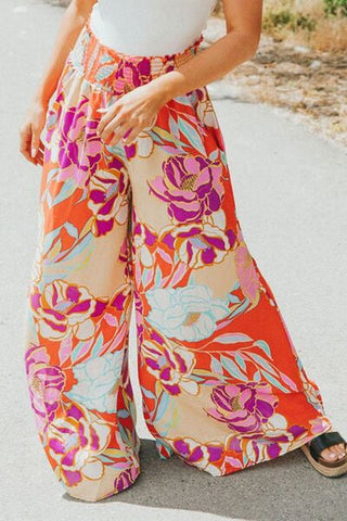 Shop Floral Smocked Wide Waistband Palazzo Pants Now On Klozey Store - Trendy U.S. Premium Women Apparel & Accessories And Be Up-To-Fashion!