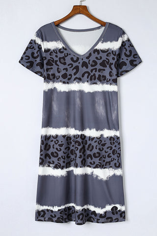 Shop Leopard Color Block V-Neck Short Sleeve Dress Now On Klozey Store - Trendy U.S. Premium Women Apparel & Accessories And Be Up-To-Fashion!