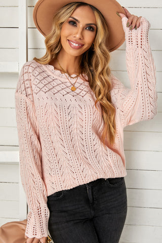 Shop Openwork Scalloped Trim Knit Top Now On Klozey Store - Trendy U.S. Premium Women Apparel & Accessories And Be Up-To-Fashion!