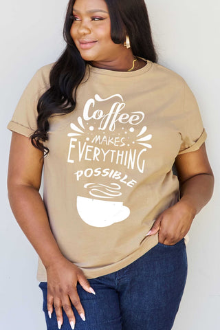 Shop Simply Love Full Size COFFEE MAKES EVERYTHING POSSIBLE Graphic Cotton Tee Now On Klozey Store - Trendy U.S. Premium Women Apparel & Accessories And Be Up-To-Fashion!