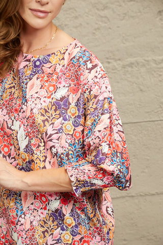 Shop Double Take Floral Round Neck Three-Quarter Sleeve Top Now On Klozey Store - Trendy U.S. Premium Women Apparel & Accessories And Be Up-To-Fashion!