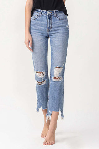 Shop Lovervet High Rise Distressed Straight Jeans Now On Klozey Store - Trendy U.S. Premium Women Apparel & Accessories And Be Up-To-Fashion!
