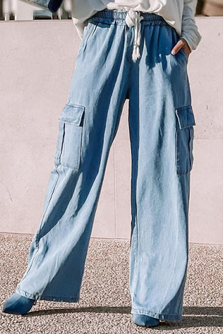 Shop Drawstring Wide Leg Jeans with Pockets Now On Klozey Store - Trendy U.S. Premium Women Apparel & Accessories And Be Up-To-Fashion!