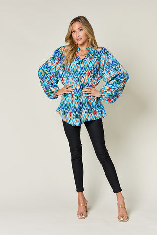 Shop Double Take Full Size Printed Balloon Sleeve Blouse Now On Klozey Store - Trendy U.S. Premium Women Apparel & Accessories And Be Up-To-Fashion!