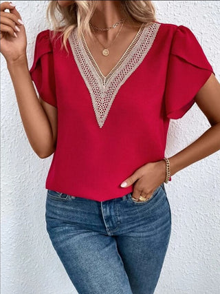 Shop V-Neck Petal Sleeve Blouse Now On Klozey Store - Trendy U.S. Premium Women Apparel & Accessories And Be Up-To-Fashion!