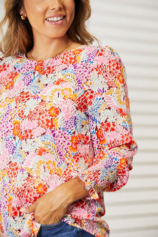 Shop Double Take Floral Print Long Puff Sleeve Blouse Now On Klozey Store - Trendy U.S. Premium Women Apparel & Accessories And Be Up-To-Fashion!