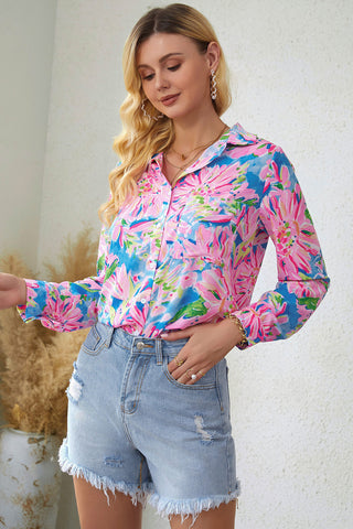 Shop Double Take Floral Long Sleeve Collared Shirt Now On Klozey Store - Trendy U.S. Premium Women Apparel & Accessories And Be Up-To-Fashion!