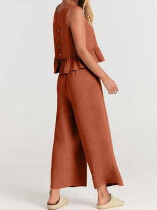 Shop Full Size Round Neck Top and Wide Leg Pants Set Now On Klozey Store - Trendy U.S. Premium Women Apparel & Accessories And Be Up-To-Fashion!