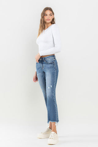 Shop Lovervet Mid Rise Frayed Hem Jeans Now On Klozey Store - Trendy U.S. Premium Women Apparel & Accessories And Be Up-To-Fashion!