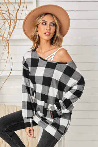Shop Double Take Plaid Long Sleeve Tunic Sweatshirt Now On Klozey Store - Trendy U.S. Premium Women Apparel & Accessories And Be Up-To-Fashion!