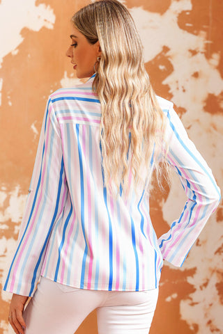 Shop Double Take Striped Long Sleeve Collared Shirt Now On Klozey Store - Trendy U.S. Premium Women Apparel & Accessories And Be Up-To-Fashion!