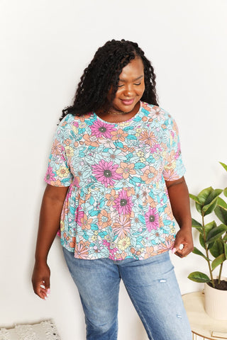 Shop Double Take Floral Round Neck Babydoll Top Now On Klozey Store - Trendy U.S. Premium Women Apparel & Accessories And Be Up-To-Fashion!