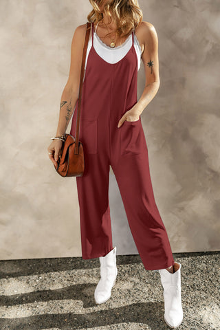 Shop Pocketed Spaghetti Strap Wide Leg Jumpsuit Now On Klozey Store - Trendy U.S. Premium Women Apparel & Accessories And Be Up-To-Fashion!