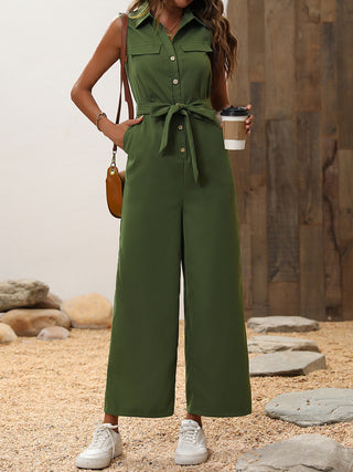 Shop Tie Waist Sleeveless Wide Leg Jumpsuit Now On Klozey Store - Trendy U.S. Premium Women Apparel & Accessories And Be Up-To-Fashion!