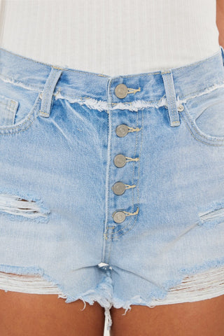 Shop Kancan Distressed Button Fly Denim Shorts Now On Klozey Store - Trendy U.S. Premium Women Apparel & Accessories And Be Up-To-Fashion!