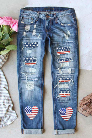 Shop US Flag Distressed Straight Jeans Now On Klozey Store - Trendy U.S. Premium Women Apparel & Accessories And Be Up-To-Fashion!
