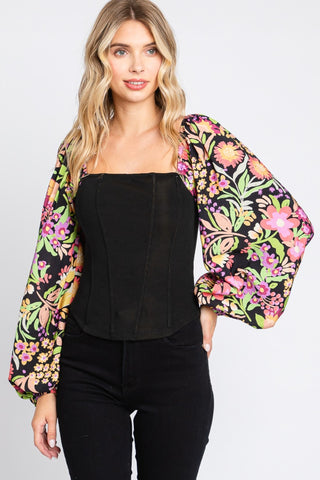 Shop ODDI Full Size Floral Balloon Sleeve Blouse Now On Klozey Store - Trendy U.S. Premium Women Apparel & Accessories And Be Up-To-Fashion!